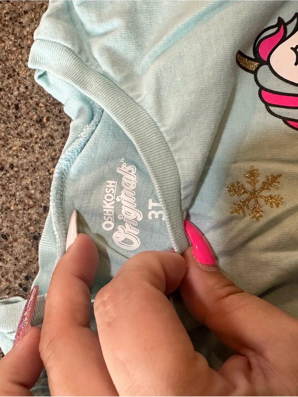 Girls Light Blue Unicorn & Sleigh Long Sleeve Tee